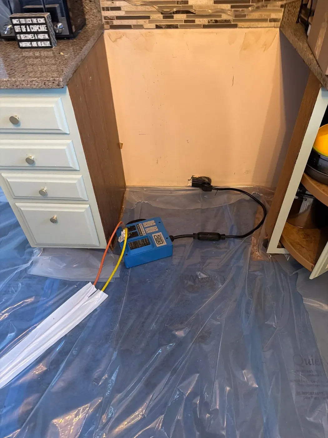 Moisture meter reading on drywall in Nora water loss